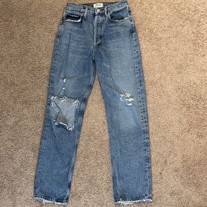 Agolde Distressed Blue Straight Leg Women's Jeans - 90s